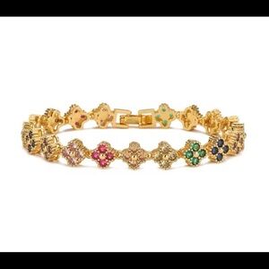 - Multicolor four leaf flower gold plated bracelet